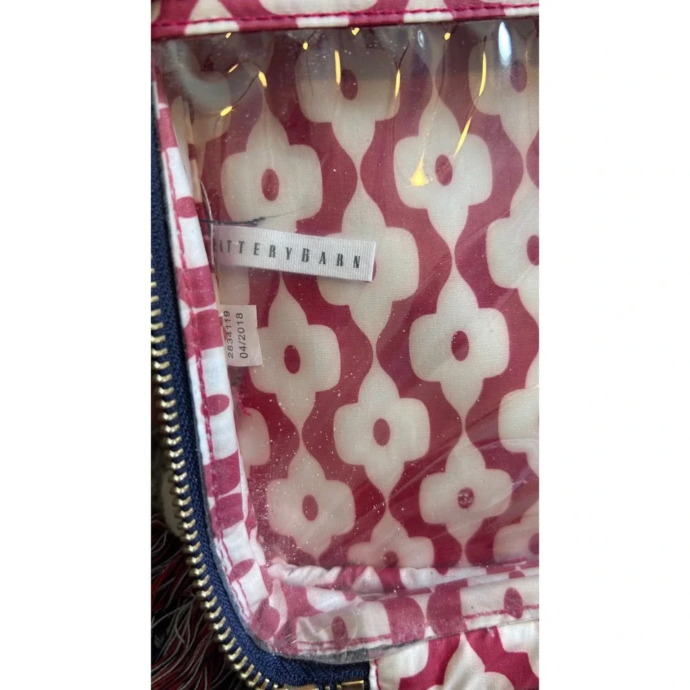 Pottery Barn Floral Travel Makeup‎ Jewelry Organizer Navy Pink Tassel D Initial